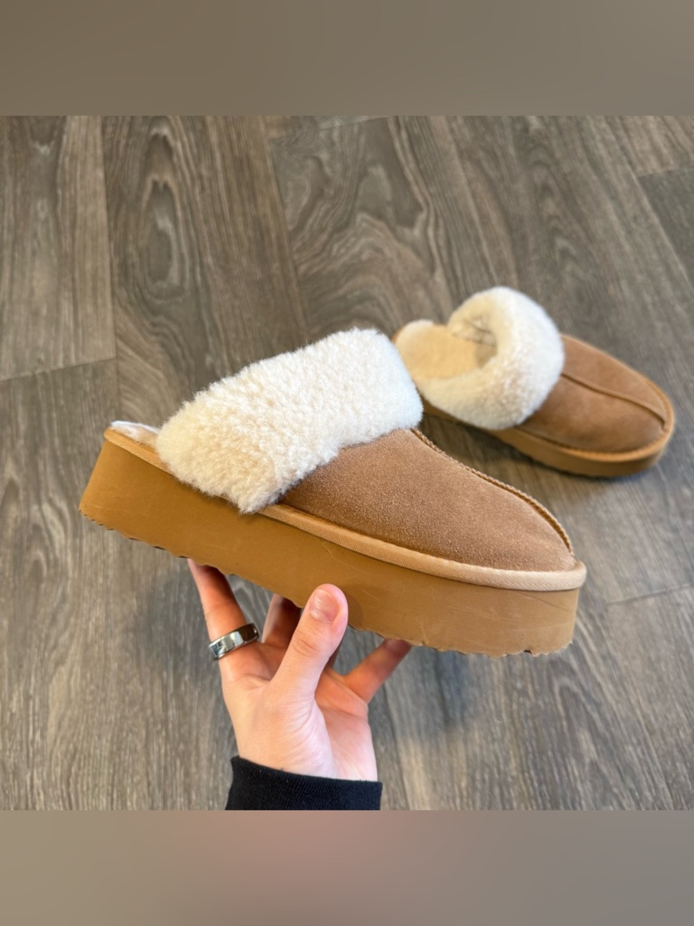 fuzzy fur platform slippers